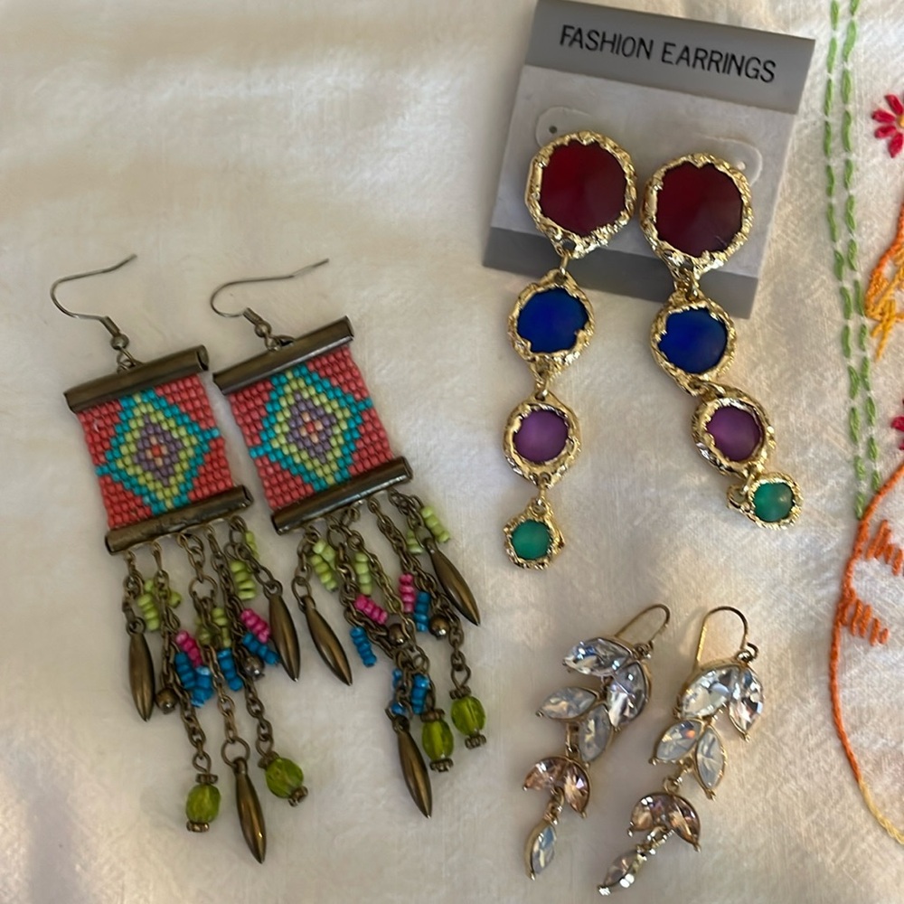 Set of Three Vibrant Dangle Style Pierced Earrings